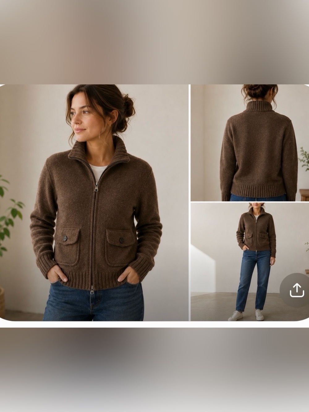 Banana Republic Brown Zip-Up Bomber Jacket 95% wool 5% cashmere size S